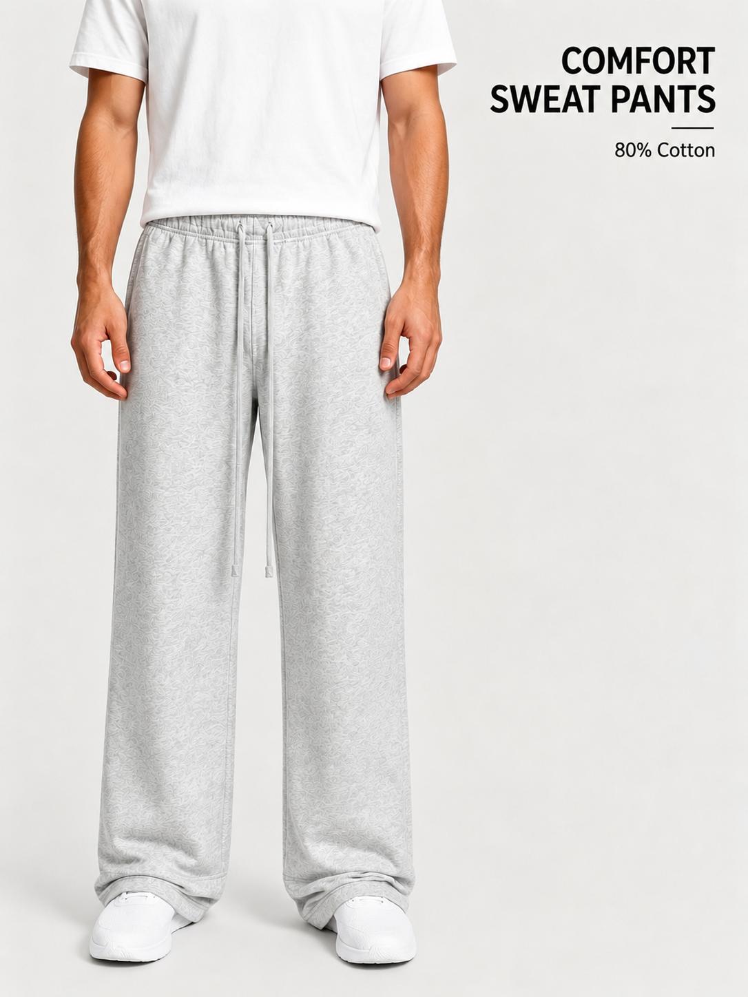 Unisex Uncuffed Men Sweatpants Light Gray Color Oversized Fit,Elastic Drawstring Waist, Casual Streetwear Bottoms for DailyWear and Leisure Activities