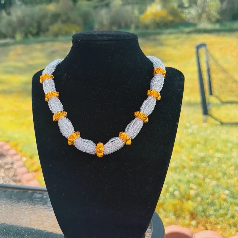 Gold-Tone Naugedi Necklace for Women with Original Hydro Crystal Beads, Elegant Short Costume Jewelry, Auspicious Fashion Accessory for Adults, Metal Coated, Female