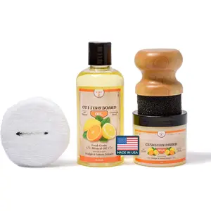 CLARK'S  Board Oil and Wax Kit - Includes  Grade Mineral Oil (12oz), Finishing Wax (6oz), Applicator, & Buffing Pad to Clean and Protect , Enriched with  Lemon & Orange Extract