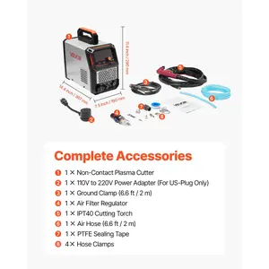 VEVOR Plasma Cutter, 65A Non-Touch Pilot Arc Plasma Cutting Machine Non-High Frequency - with 2T/4T Function Adjustable PT Time, 110V/220V Dual Voltage Digital Display IGBT Inverter