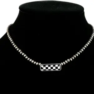 Western Checker Choker Burnished Silver 14" + 3" EXT Available in Checker Spade or Bar or Multicolored Checker