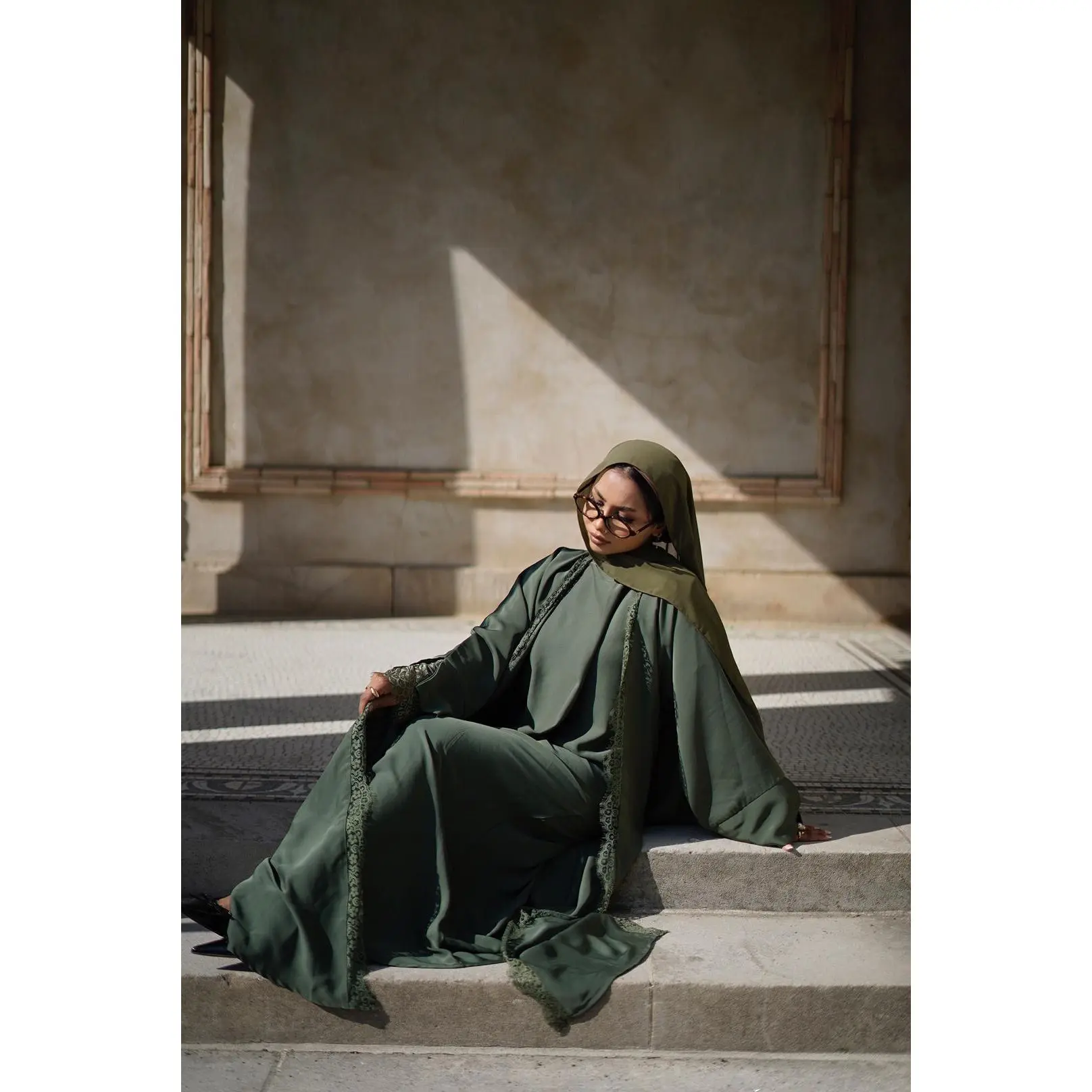Olive lace abaya