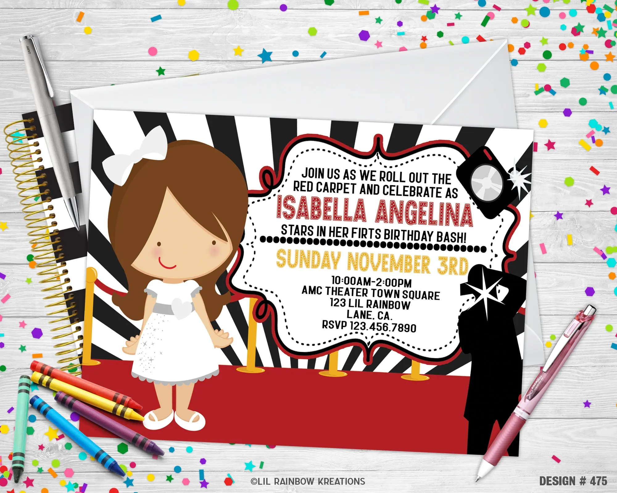 475 | Red Carpet Party Invitation & Thank You Card