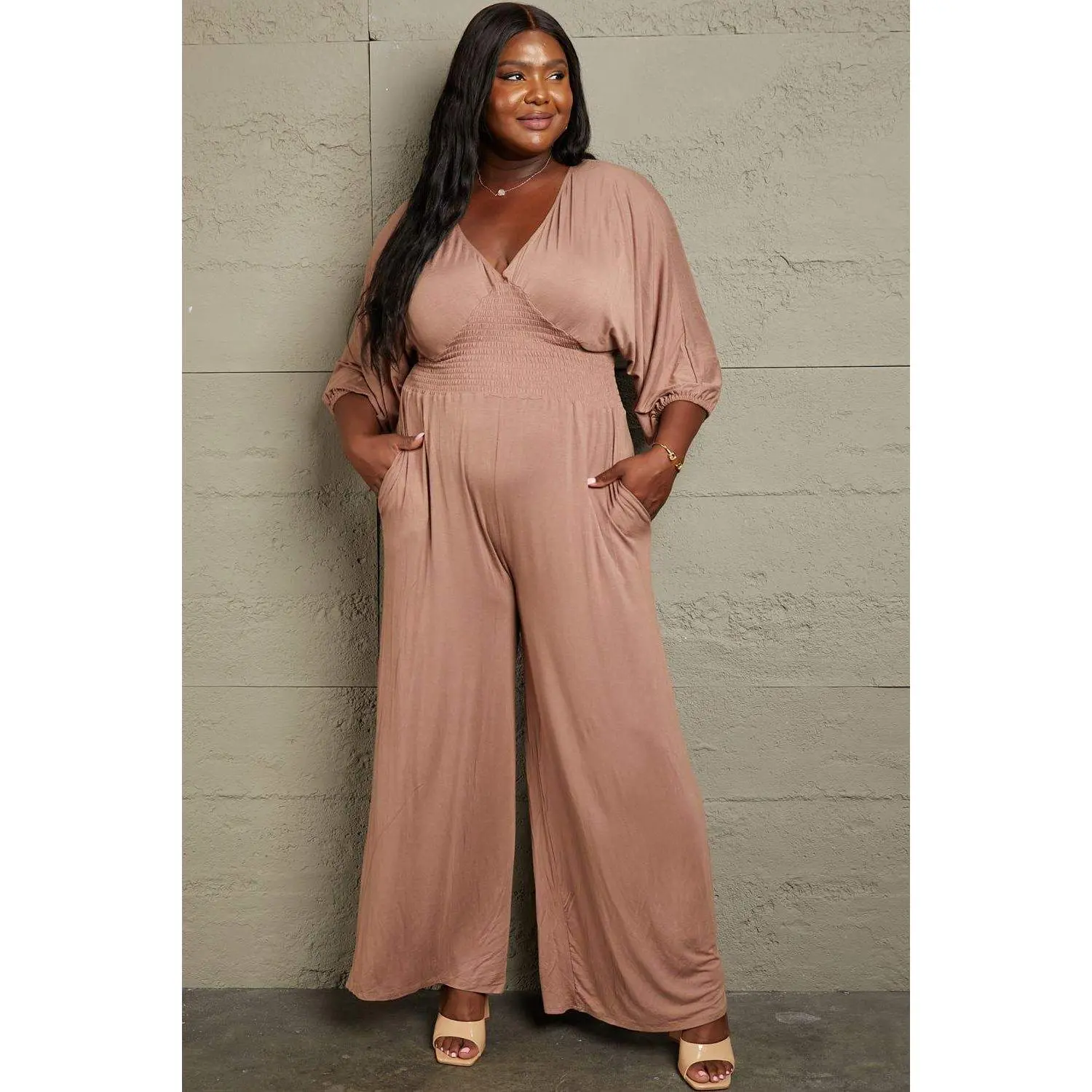 Culture Code Full Size Smocking Waist Jumpsuit