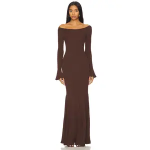 LPA Lainey Maxi Knit Dress in Chocolate Brown