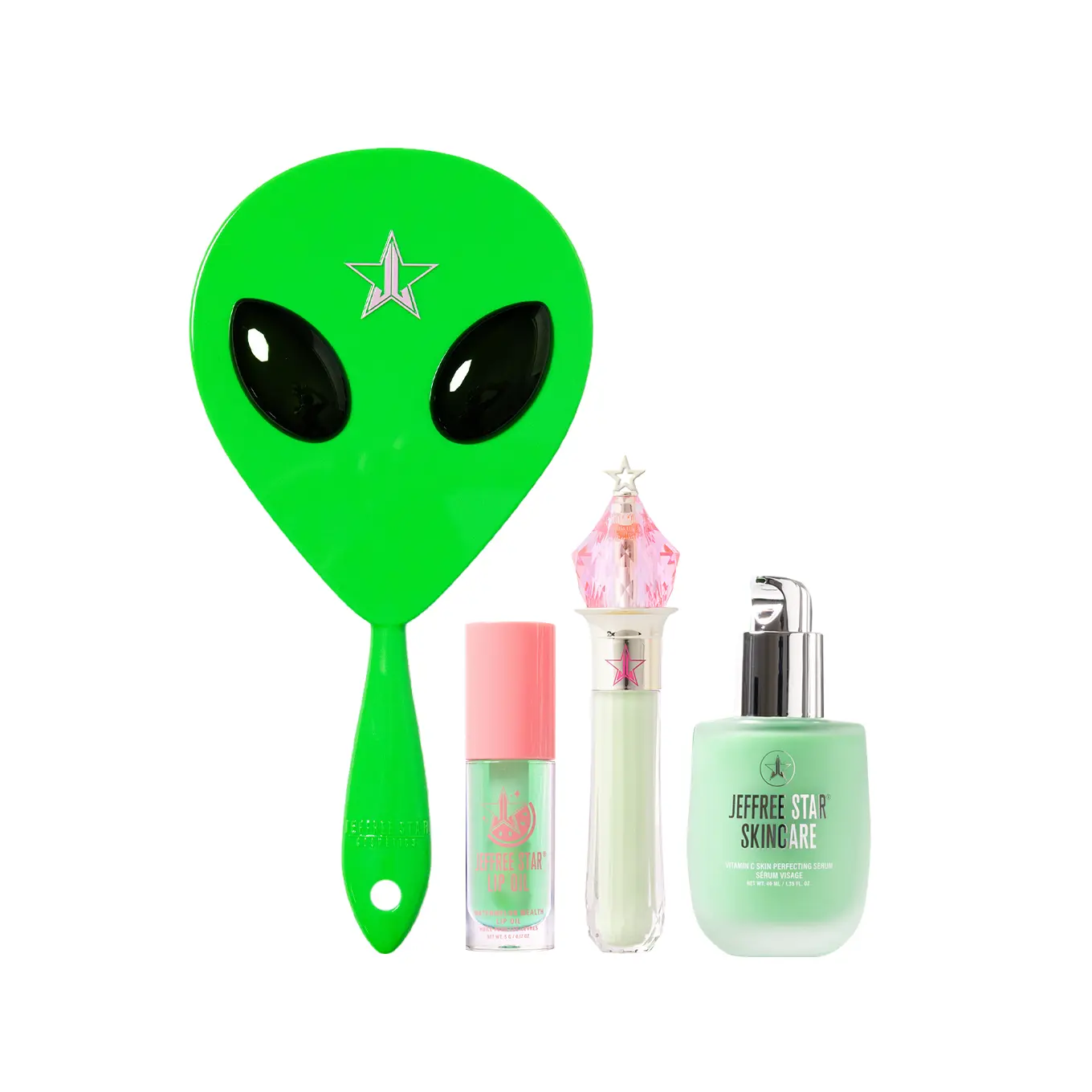 Slime Green Queen Bundle - Slime Green Abduction Hand Mirror, Watermelon Lip Oil, Green Color Corrector, Vitamin C Serum Slime Green Queen Bundle - Slime Green Abduction Hand Mirror, Watermelon Lip Oil, Green Color Corrector, Vitamin C Serum