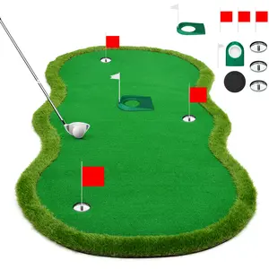 Indoor/Outdoor Putting Green Mat with Stainless Steel Cups, Slope Mat, and Customizable Challenge for Realistic Golf Practice at Home or On the Go