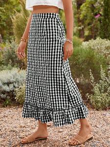 women's gingham print long skirt, chic elegant fashion casual skirt for daily outdoor wear, women bottoms for spring fall