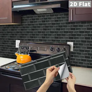 6/12/24/48 PCS FG Retro Black Subway Tile Stickers | PVC Crystal Film | Peel and Stick Backsplash | Waterproof Oil-Proof | DIY Home Decor for Kitchen Bathroom Wall Floor