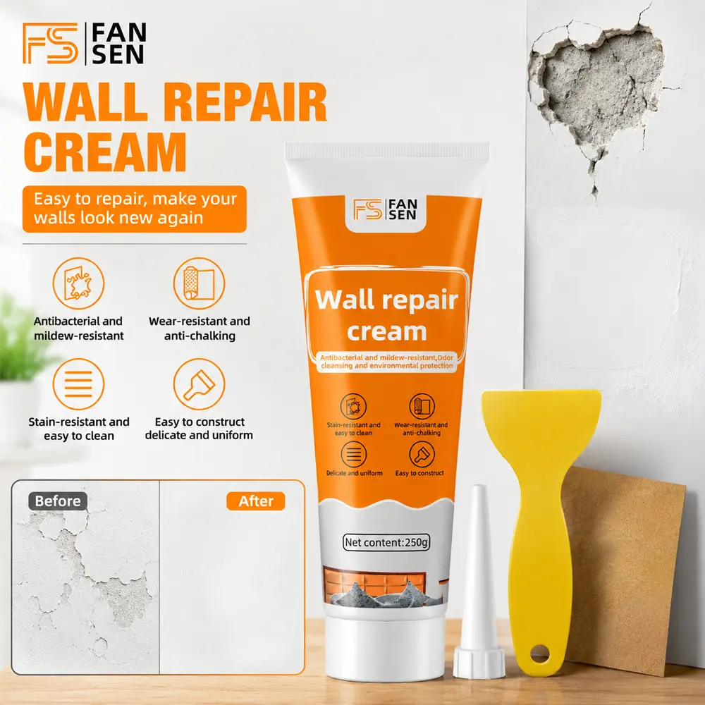 Wall Repair Cream Kit – Quick Dry Wall Hole Filler with Scraper & Sandpaper, Easy Crack Repair for Damaged Walls