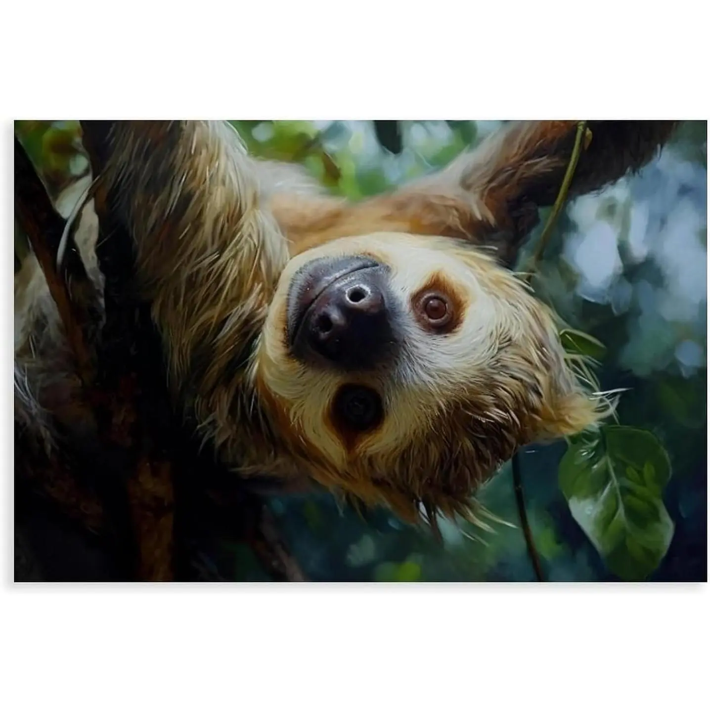 Sloth Hanging on Tree Tropical Animal Canvas Poster, Room Art for Bedroom, Office Home Decor Gift