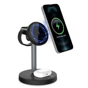 3 in 1 Wireless Charging Stand, 15W Fast Wireless Charger, Multifunctional Charging Station for iPhone 12-16 Series, Samsung S24 S23, Apple Watch & AirPods