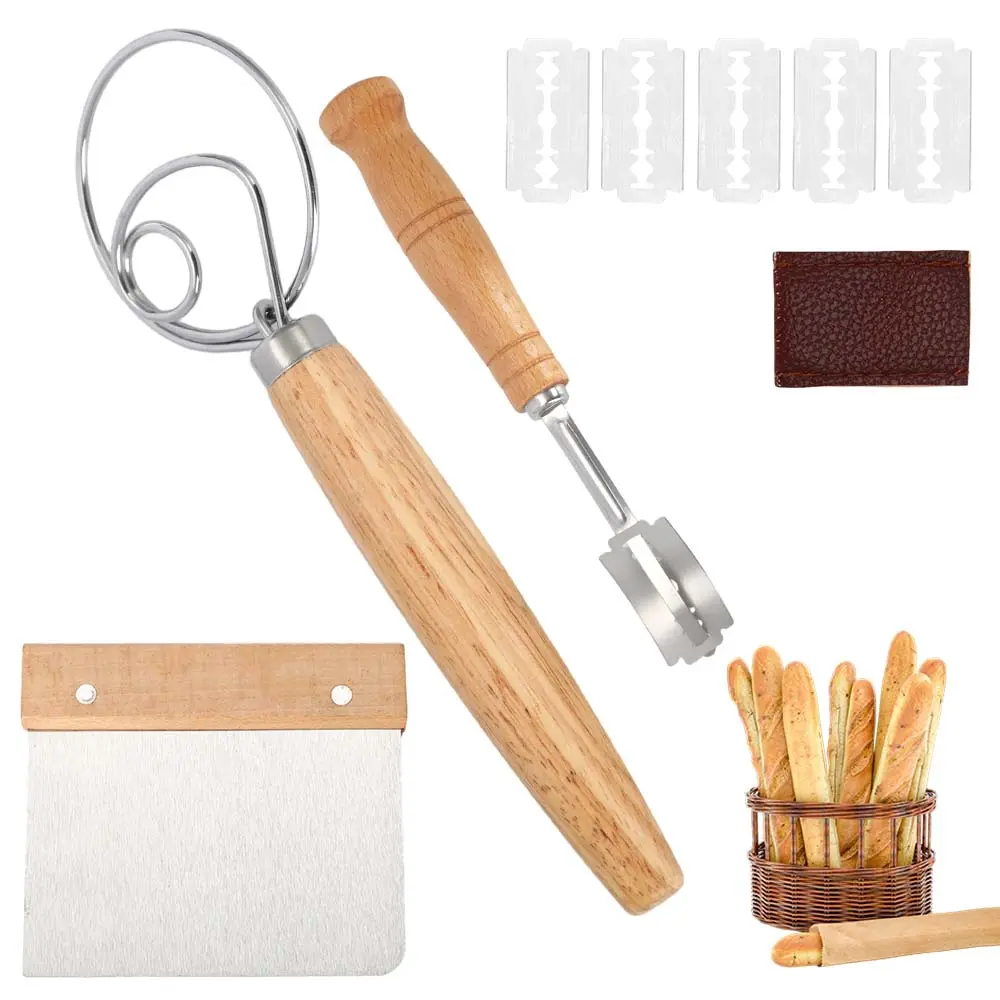 3Pack Sourdough Bread Baking Tools, Danish Dough Whisk, Bread Lame & Bench Scraper, Dough Mixing Scoring Cutting Kit for Homemade Pizza, Pastry & Artisan Bread - Home Improvement.