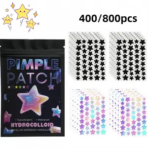 400/800pcs Black Star & Bright Color Star Hydrocolloid Acne Patches Set, Spot Cover Stickers with Salicylic Acid, Tea Tree & Calendula Extracts, Fun Blemish Care, Ultra-Thin & Breathable, Multi-Size Mix, Suitable for All Skin Types, Day & Night Use