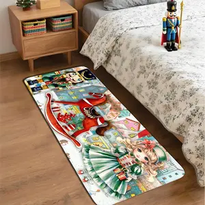 1 Piece Oil-Paint Style Christmas Doormat - Diverse Nutcracker Designs, Flannel Material, Candy Cane Accents, Suitable for Multiple Scenes, Multiple Sizes Available