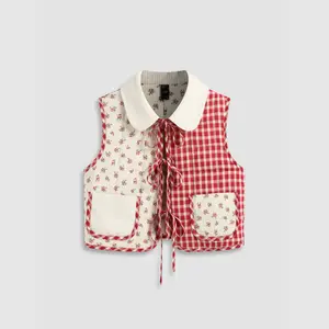 Cider [size 2-10] Oversized Contrast Check Tie Front Bow Vest