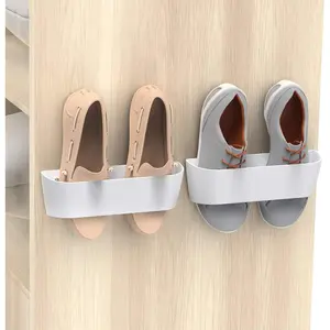 Wall Mounted Shoes Rack 2Pack with Sticky  Strips, Plastic Shoes Holder Storage Organizer,Door Shoe Hangers (SM03-White-2)