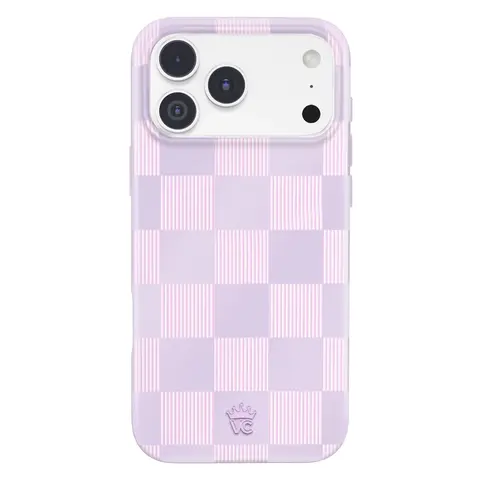Velvet Caviar Lilac Vibe Checkered Wireless Magnetic Protective Cellphone Casing - Cute, Shockproof, Raised Bezels Drop Protection, Fits iPhone 15, 15 Pro, 16, 17, 18 Series & More