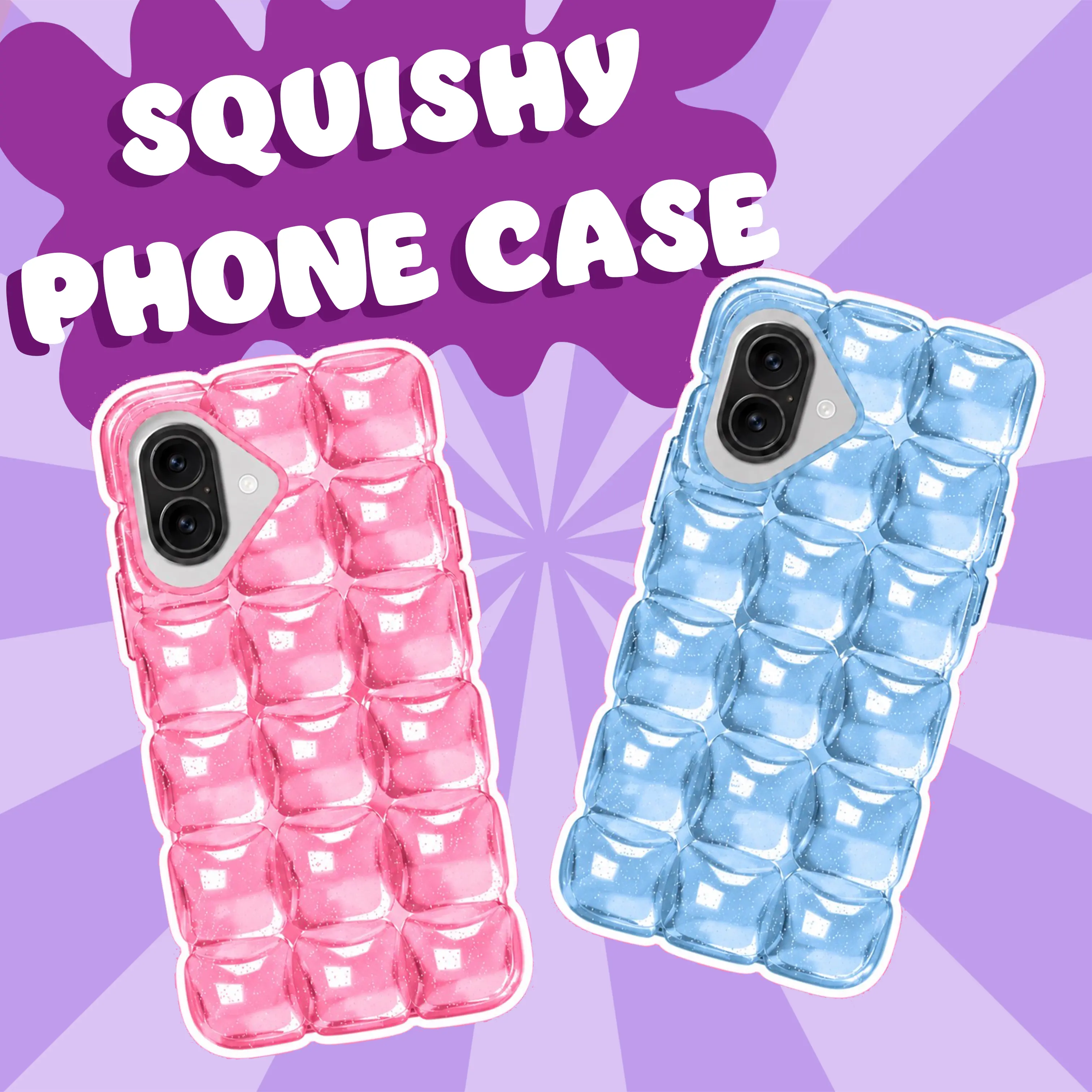 Squishy Jelly iPhone Case | Cute 3D Sensory Bubble Phone Cover | Pink & Blue (1pc)