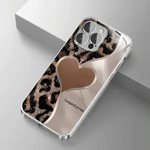 Stylish and luxurious heart-patterned leopard print phone case, drop-proof and non-slip TPU full-coverage lens electroplated silver glass, compatible with iPhone 17, 16, 15, 14, 13, 12, 11, Samsung and other models. Makes a great gift for friends