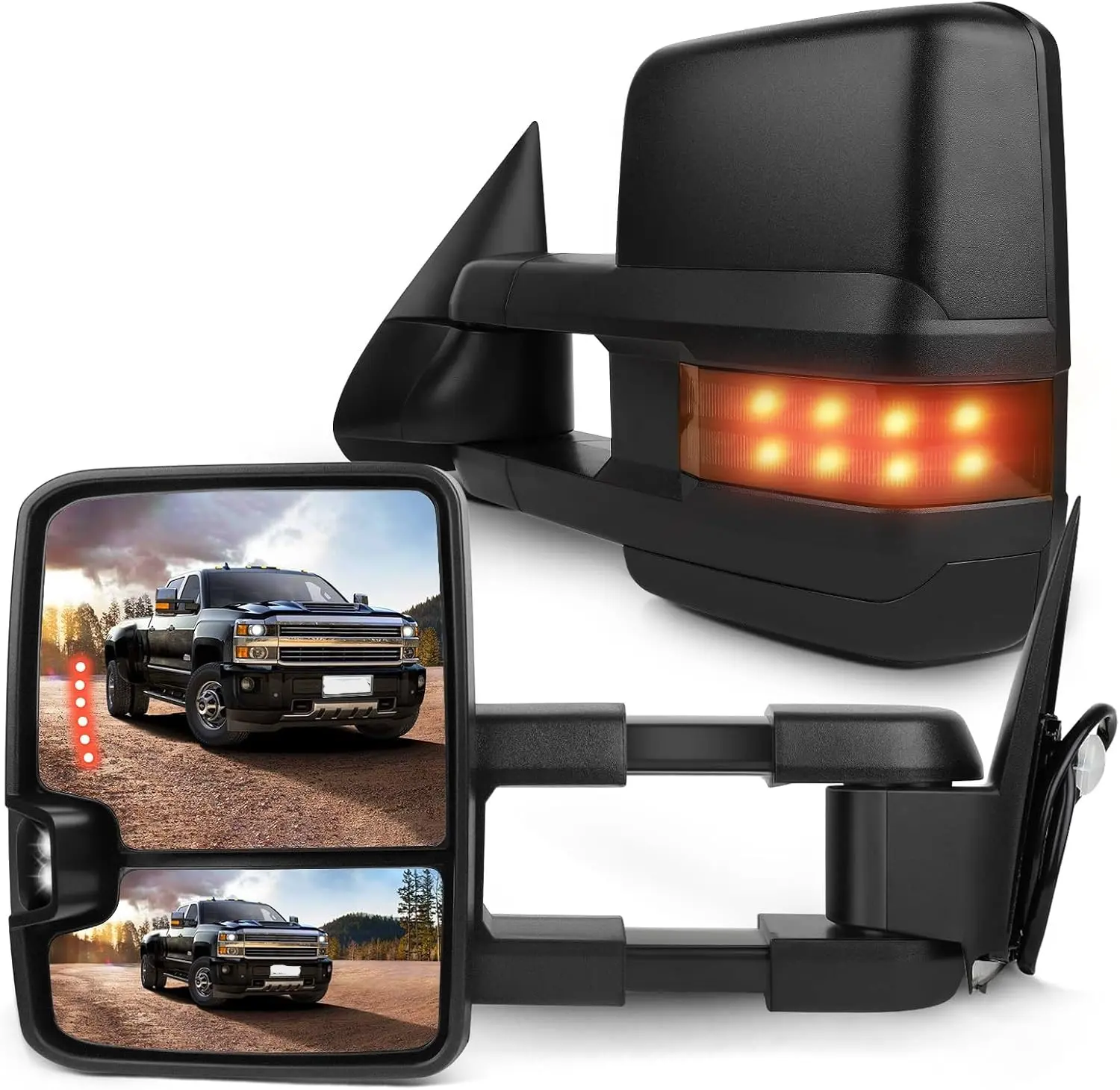 Towing Mirrors fit 1988-1998 for Chevy for GMC C/K 1500 2500 3500 1992-1999 for Chevy for GMC C/K 1500 2500 Suburban Tahoe Yukon Black Capping Power LED Turn Signal Side Mirrors