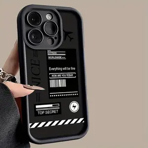 Black Simple Airplane Letter TPU Case for iPhone 17 Pro Max 16 16e 15 14 Plus 13 12 Mini 11 Air X XS Straight Edge Drop-Resistant Rugged Durable Cover Shell Gift 2D printing