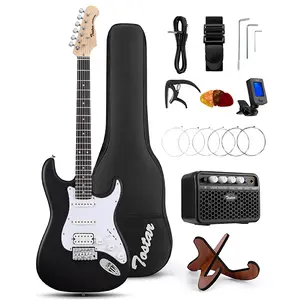 Tostar Electric Guitar Kit with Amp, 39" Full Size, Versatile Sound, Rounded Body Design, 5-Way SSH Pickup Switch, 2 Tone & 1 Volume Knobs, Beginner Guitar for Adult & Kids, Birthday Gift, Black