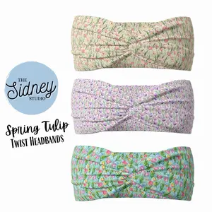 The Sidney Studio Spring Tulip Floral Headband Wide Twist Headband for Women Soft Double Brushed Polyester Stylish Practical Hair Accessories