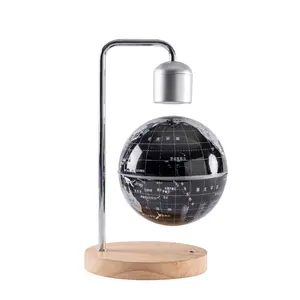 6in L-Shaped Magnetic Levitation Floating Sphere Globe Ornament, Luminous Desk Accessory with Wireless Charger for Mobile Phones, Creative Desk Setup Aesthetic Birthday Gift for Home Decor