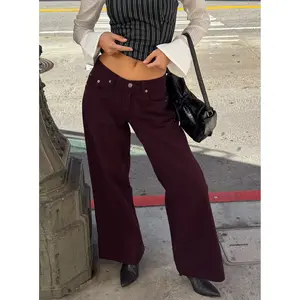 Big News Mid Rise Wide Leg Jeans Currant