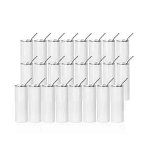 20 OZ Sublimation Tumblers Blanks Skinny Bulk White with Lid and Straw