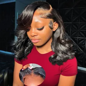Glueless Bob Wig Human Hair Pre Plucked Pre Cut 180% Density 13x4 HD body wave Lace Front Wigs Human Hair for Black Women No Glue Upgraded Wear and Go Closure Bob Glueless ( Natural Color, 16Inch )
