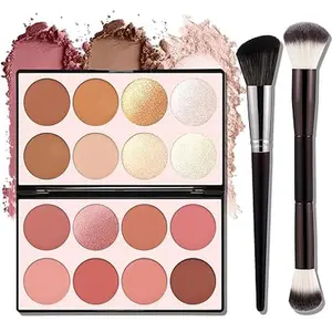 Contour Palette Makeup with 2 Brushes - Blush Highlighter Bronzer All-in-One Makeup Palette Contour Set - Face Cosmetics Gift, Holiday Beauty for Women