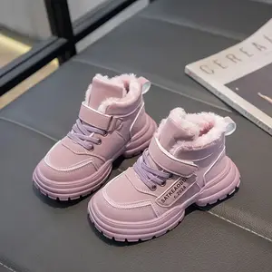 Winter Warm-Top Sneakers Kids - Snow Boots with Closure Beige & White Sole Rugged Traction Tread Outdoor Urban Cold Weather Shoes Snow Sneakers Young Teenagers