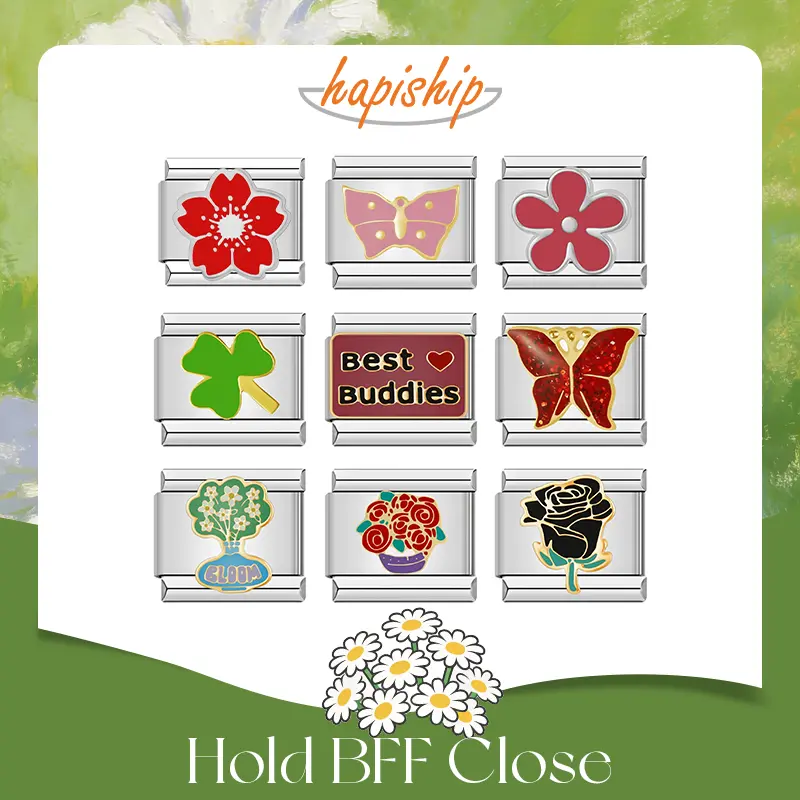 Hapiship Italian Modular Bracelet Charms, BFF Best Buddies Theme Links, DIY Jewelry Making Pendants for Best Friends Gift