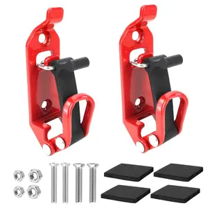 2Pcs Heavy Duty Rubber Draw Latch, Flexible T-Handle Catch with Red Metal Bracket, Anti-Vibration Elastic Hood Latch Replacement for Cooler, Tool Box, Golf Cart, ATV, and Boat (Red)