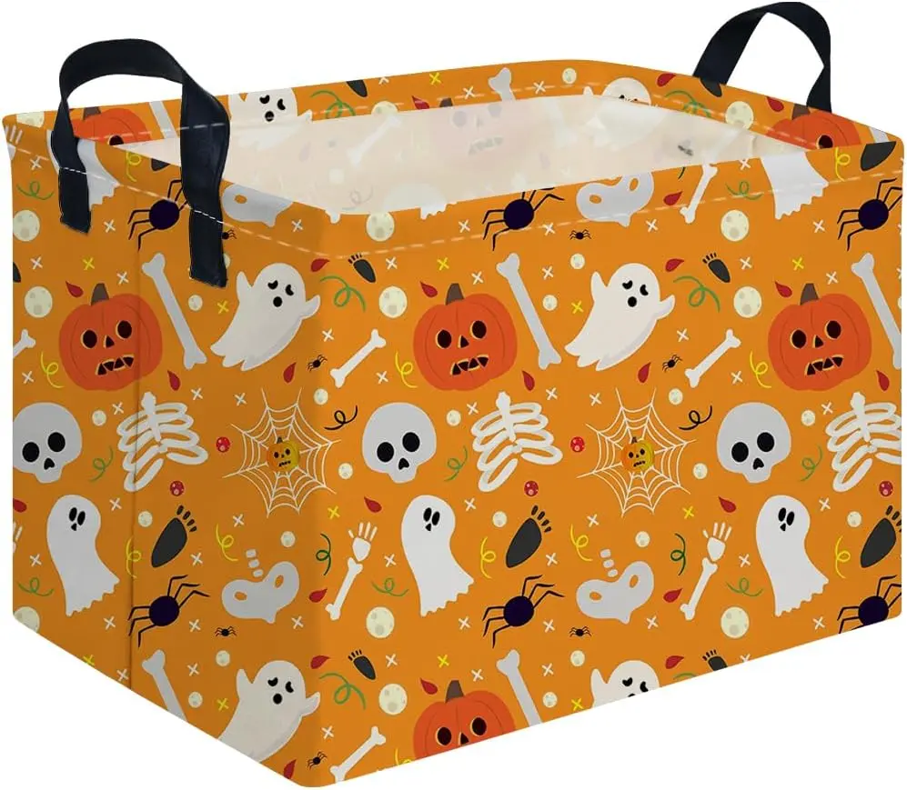 Rectangular Halloween Basket,Trick or Treat Basket for Boys and Girls,Waterproof collapsible storage box,Halloween Decor,Gift box(Pumpkin Halloween)