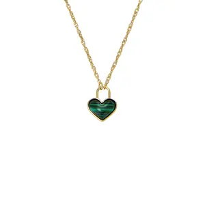 Fossil Women's Sutton Modern Meadows Reconstituted Malachite Heart Pendant Necklace