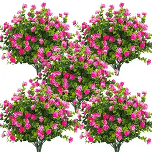 10 Bundles Artificial Fake Flowers, Fake Roses, Faux Outdoor Plastic Plants, UV Resistant Shrubs, Inside & Outdoor Decorations, Eucalyptus
