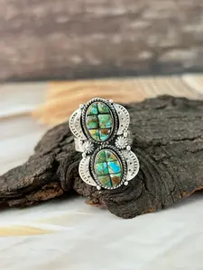 Handmade Sterling Silver Sonoran Cobble Collection: Sonoran Mountain Turquoise Adjustable Ring "Signed Nizhoni"