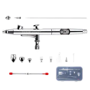 VEVOR Dual Action Gravity Feed Airbrush Tool, Expert Airbrush Kit with 0.3mm/0.5mm Nozzles, 2/7/12ml Copper Cups, Cleaning Accessories, Ideal for Model Painting, Cake Decoration