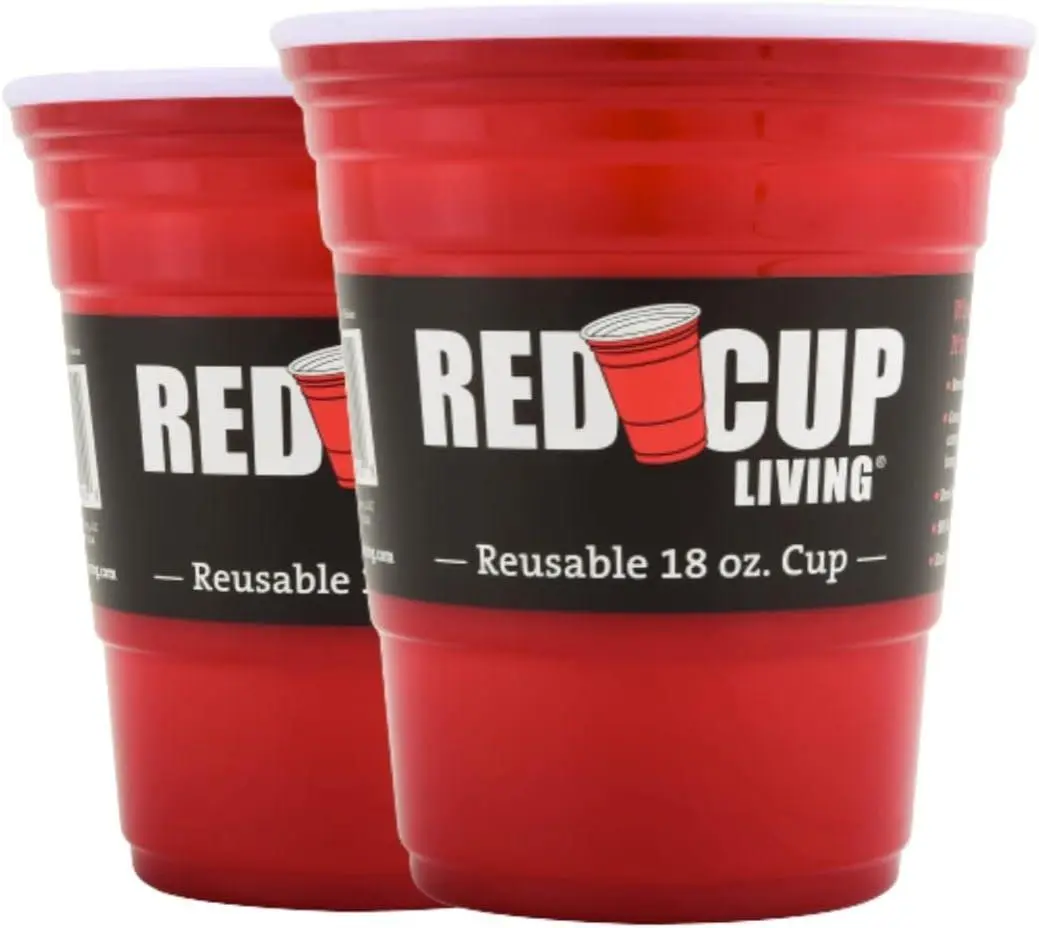 Red Party Cup Glass Tumbler 18Oz | Unbreakable Cups Ideal for Adults| Reusable Drinking Supplies Birthday, Anniversary, Easter Gifts Cup Travel Outdoors | Durable Insulated Big Grip - Pack of 2 Drinkware Flasks