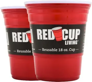 Red Party Cup Glass Tumbler 18Oz | Unbreakable Cups Ideal for Adults| Reusable Drinking Supplies Birthday, Anniversary, Easter Gifts Cup Travel Outdoors | Durable Insulated Big Grip - Pack of 2 Drinkware Flasks