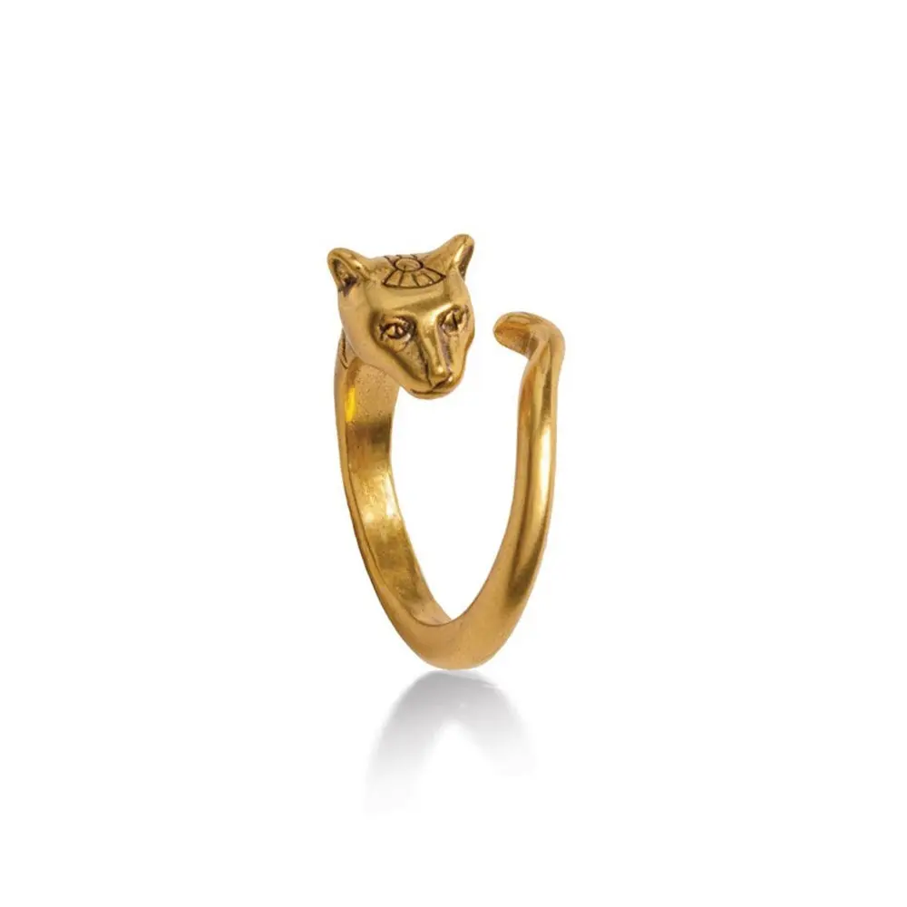 Egyptian Cat Ring - Antique Gold Finish