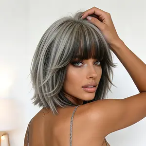 AOLIDA 12-14 inch short no-glue wig Gradient layered cut Synthetic fiber wig with hair band design Multiple styles and