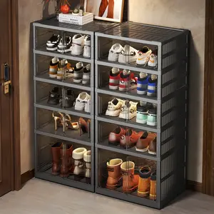 3/6/9-tier sturdy, reinforced shoe boxes; stackable transparent plastic shoe cabinets; dust-proof all-in-one design; space-saving foldable shoe racks; suitable for sneakers and high heels; easy-to-assemble shoe storage racks