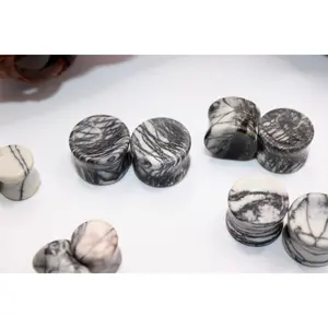 Picasso Jasper Plugs Abstract – Natural Stone Ear Gauges (Pair) Double Flare