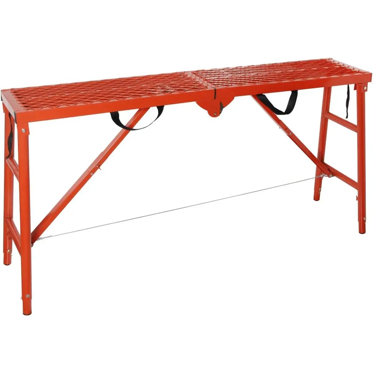 LEADALLWAY Folding Adjustable Steel Scaffolding Platform (ToolUpgrade), 58''(L)x11''(W)x30''(H), 770LBS Capacity, Steel Mesh Top Grips, Welded Build, Unfold and Start Fast, Portable Use, for Construction, Maintenance