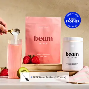 Beam Glow + Collagen Bundle - Strawberry Kiwi Flavor, Collagen Peptides, Hyaluronic Acid, Vitamin C, Free Beam Frother, Boosts Hormone Balance, Hydration, Collagen, Supports Glowing Skin, Strong Hair, Nails, Joints, Edible Supplement