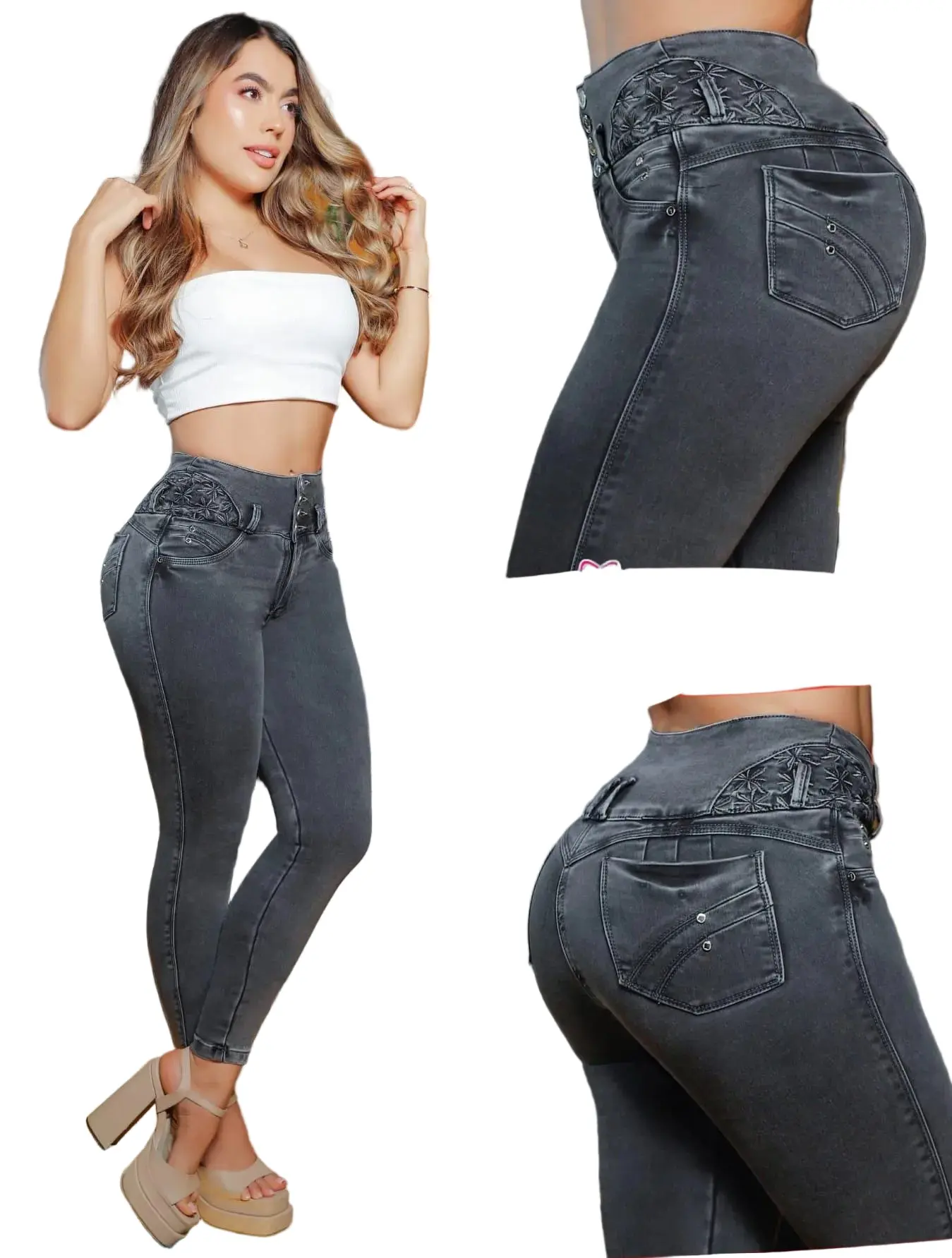 Colombian Bon Bon up Jeans 8922 butt lifter high waist tummy control push up effect skinny Grey